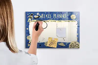 Magnetisch glazen memobord ontwerp met kosmische weekplanner