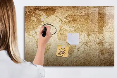 Beschrijfbaar glazen magneetbord met vintage wereldkaart design