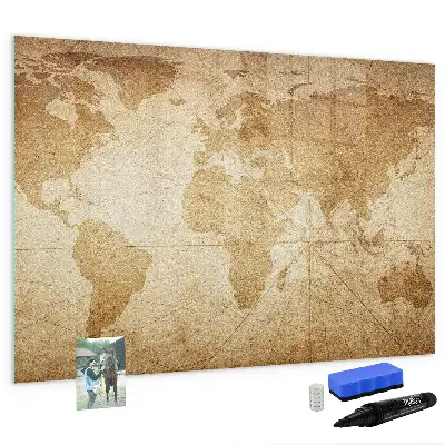 Beschrijfbaar glazen magneetbord met vintage wereldkaart design