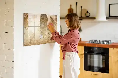 Beschrijfbaar glazen magneetbord met vintage wereldkaart design