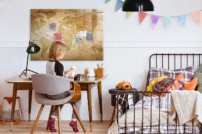 Beschrijfbaar glazen magneetbord met vintage wereldkaart design