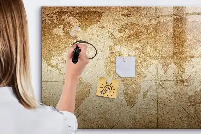 Beschrijfbaar glazen magneetbord met vintage wereldkaart design
