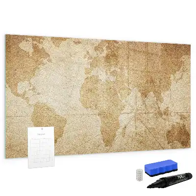 Beschrijfbaar glazen magneetbord met vintage wereldkaart design