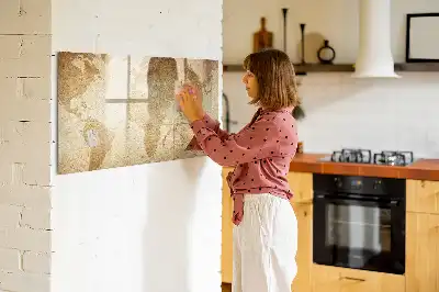 Beschrijfbaar glazen magneetbord met vintage wereldkaart design