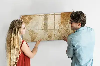 Beschrijfbaar glazen magneetbord met vintage wereldkaart design