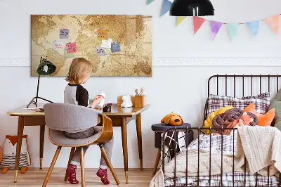 Beschrijfbaar glazen magneetbord met vintage wereldkaart design