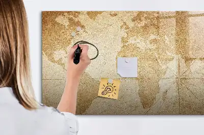 Beschrijfbaar glazen magneetbord met vintage wereldkaart design
