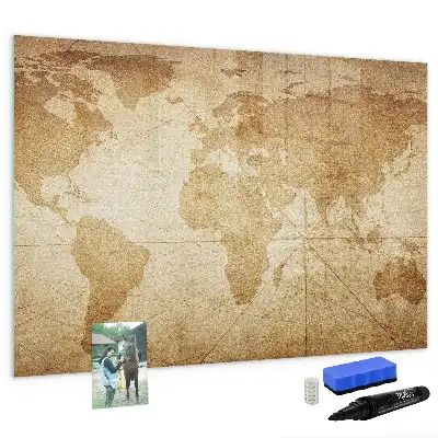 Beschrijfbaar glazen magneetbord met vintage wereldkaart design