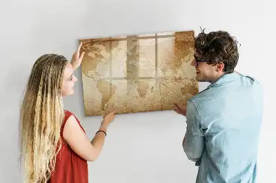 Beschrijfbaar glazen magneetbord met vintage wereldkaart design
