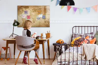 Beschrijfbaar glazen magneetbord met vintage wereldkaart design