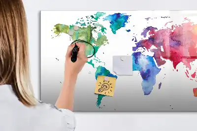 Glazen magneetbord met aquarel wereldkaart beschrijfbaar designbord