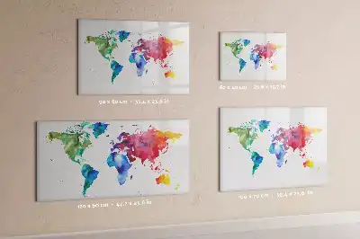 Glazen magneetbord met aquarel wereldkaart beschrijfbaar designbord