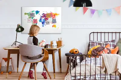 Glazen magneetbord met aquarel wereldkaart beschrijfbaar designbord