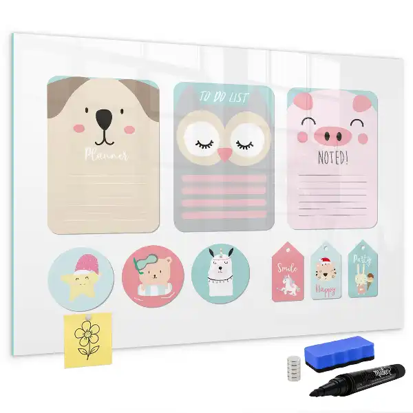 Magnetisch glazen schrijfbord met vrolijke dierenprint