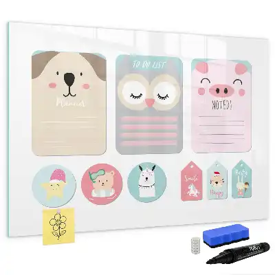 Magnetisch glazen schrijfbord met vrolijke dierenprint