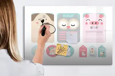Magnetisch glazen schrijfbord met vrolijke dierenprint
