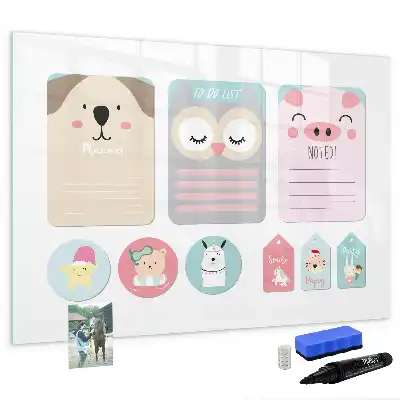 Magnetisch glazen schrijfbord met vrolijke dierenprint
