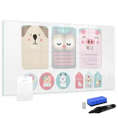 Magnetisch glazen schrijfbord met vrolijke dierenprint