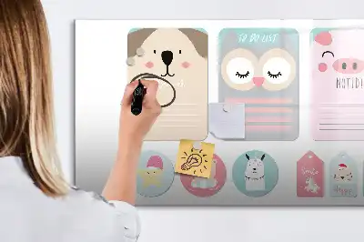 Magnetisch glazen schrijfbord met vrolijke dierenprint