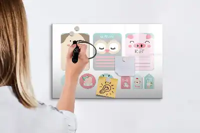 Magnetisch glazen schrijfbord met vrolijke dierenprint