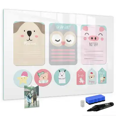 Magnetisch glazen schrijfbord met vrolijke dierenprint