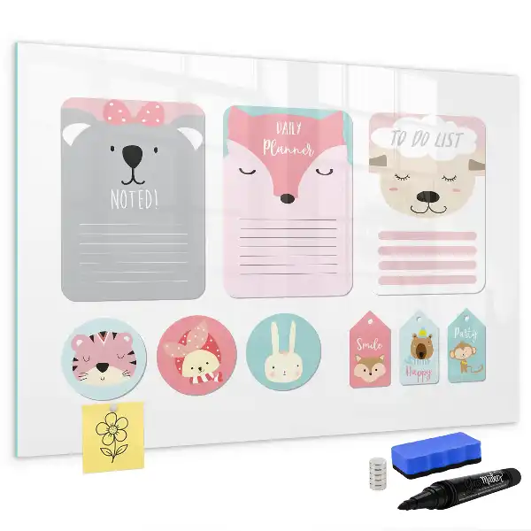 Beschrijfbaar glazen magneetbord met design vrolijke bladwijzers