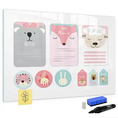 Beschrijfbaar glazen magneetbord met design vrolijke bladwijzers
