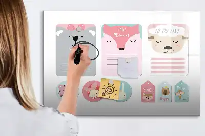 Beschrijfbaar glazen magneetbord met design vrolijke bladwijzers