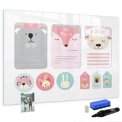 Beschrijfbaar glazen magneetbord met design vrolijke bladwijzers