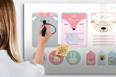 Beschrijfbaar glazen magneetbord met design vrolijke bladwijzers