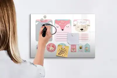 Beschrijfbaar glazen magneetbord met design vrolijke bladwijzers