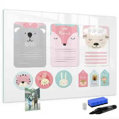 Beschrijfbaar glazen magneetbord met design vrolijke bladwijzers
