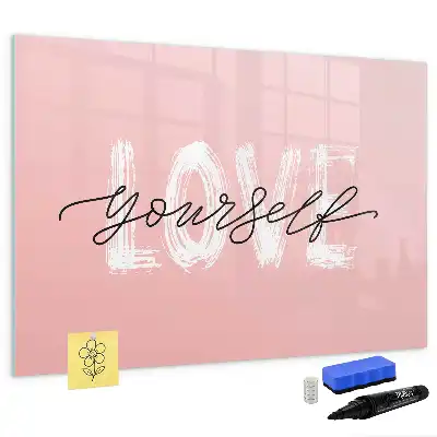 Beschrijfbaar glazen magneetbord met design met Hou van jezelf tekst