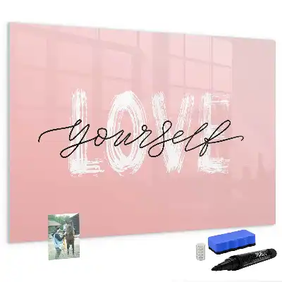 Beschrijfbaar glazen magneetbord met design met Hou van jezelf tekst