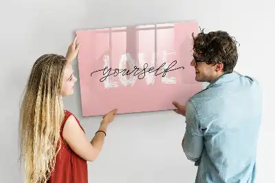 Beschrijfbaar glazen magneetbord met design met Hou van jezelf tekst