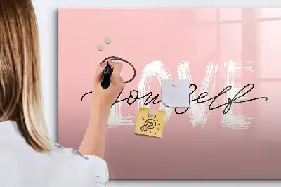 Beschrijfbaar glazen magneetbord met design met Hou van jezelf tekst