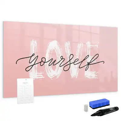 Beschrijfbaar glazen magneetbord met design met Hou van jezelf tekst
