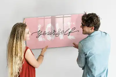 Beschrijfbaar glazen magneetbord met design met Hou van jezelf tekst