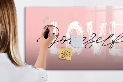 Beschrijfbaar glazen magneetbord met design met Hou van jezelf tekst