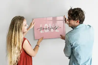 Beschrijfbaar glazen magneetbord met design met Hou van jezelf tekst