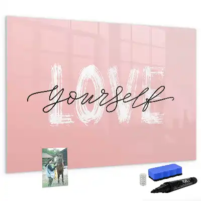 Beschrijfbaar glazen magneetbord met design met Hou van jezelf tekst
