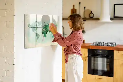 Beschrijfbaar glazen magneetbord met aquarel wereldkaart design