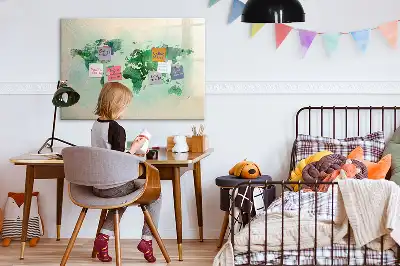 Beschrijfbaar glazen magneetbord met aquarel wereldkaart design