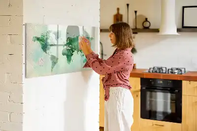 Beschrijfbaar glazen magneetbord met aquarel wereldkaart design