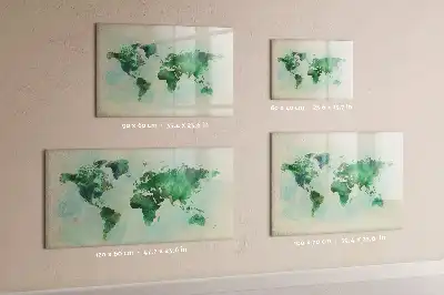 Beschrijfbaar glazen magneetbord met aquarel wereldkaart design