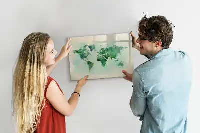 Beschrijfbaar glazen magneetbord met aquarel wereldkaart design