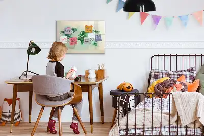 Beschrijfbaar glazen magneetbord met aquarel wereldkaart design