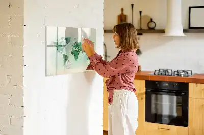 Beschrijfbaar glazen magneetbord met aquarel wereldkaart design