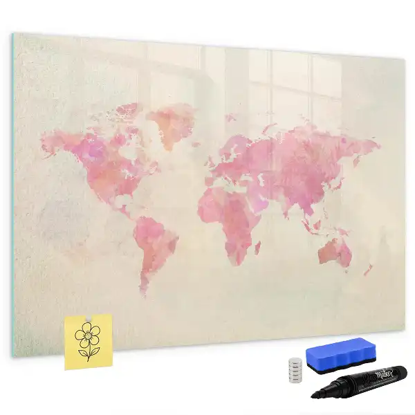 Magnetisch glazen schrijfbord met aquarel wereldkaart voor notities en foto's