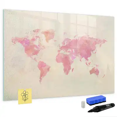 Magnetisch glazen schrijfbord met aquarel wereldkaart voor notities en foto's